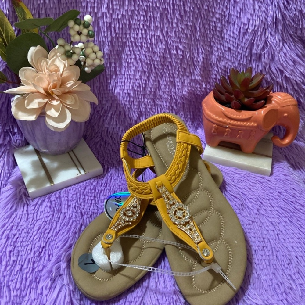 Ashley Blue Yellow Sandals with Rhinestone Details
